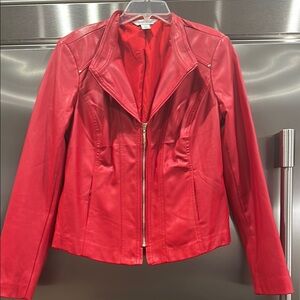 White House Black Market Vibrant Red Leather Jacket